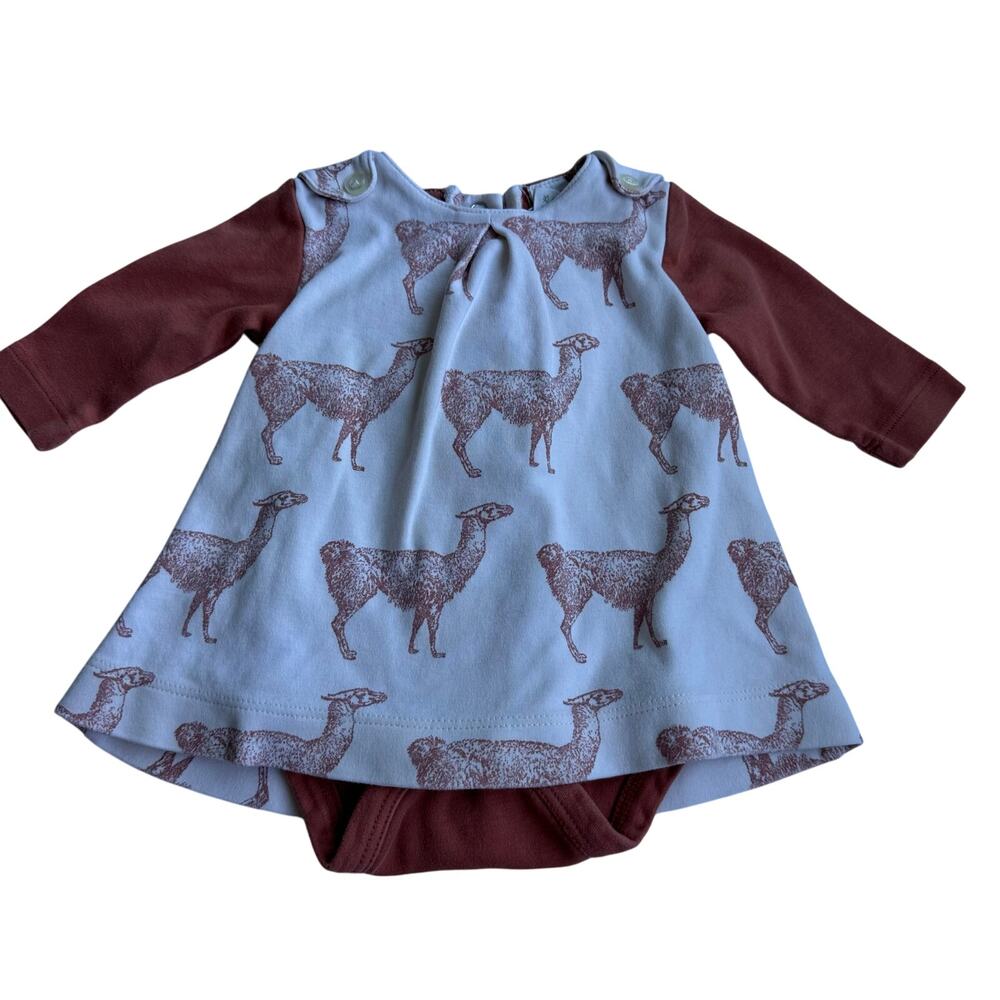 Kate Quinn Llama Emu Print Dress Size 3-6 Months Orange Cream